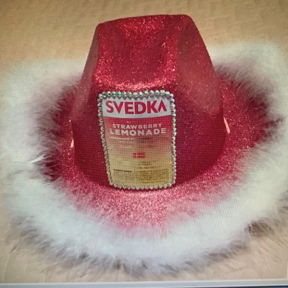 Custom cowgirl hat, pink with strawberry label, svedka